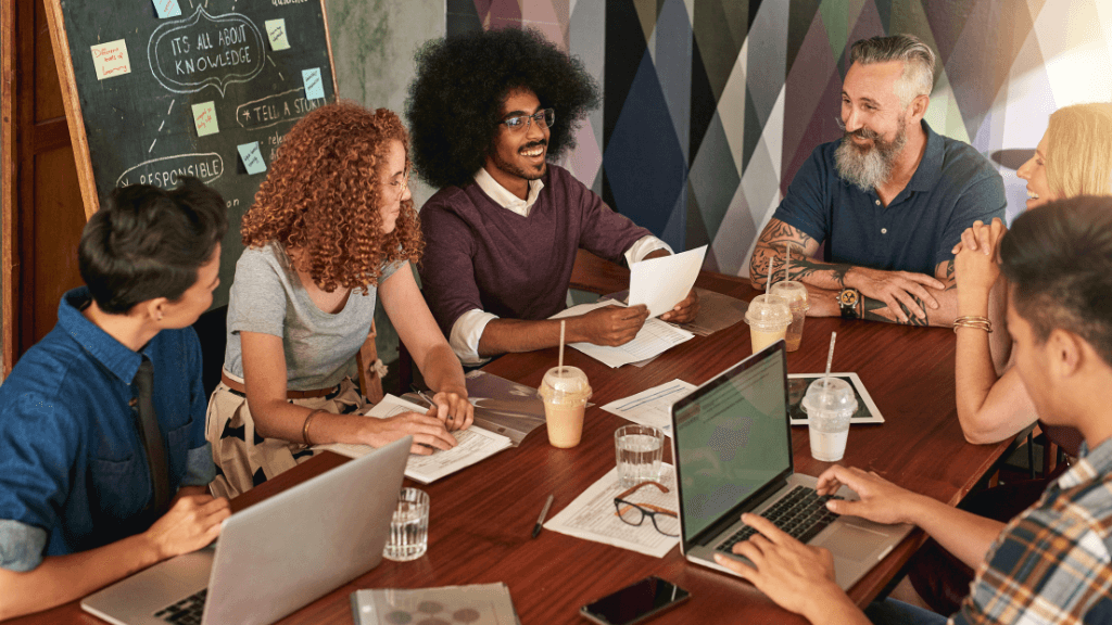 Group of team members working together